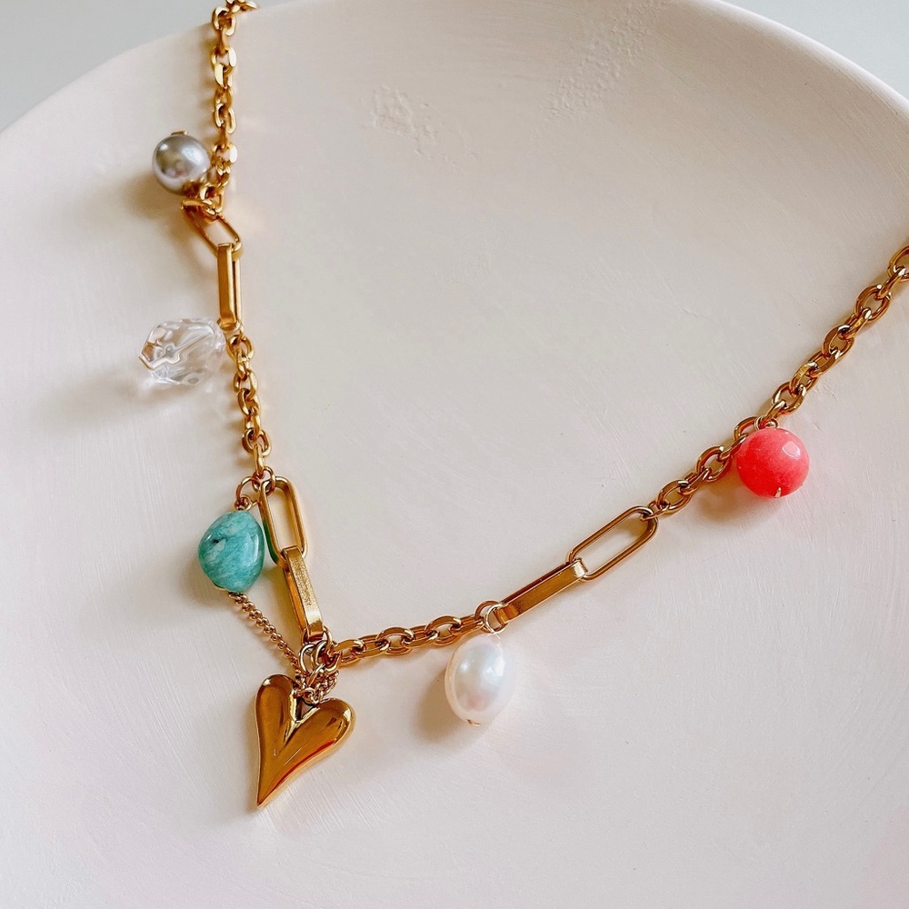 Multi gemstone heart necklace